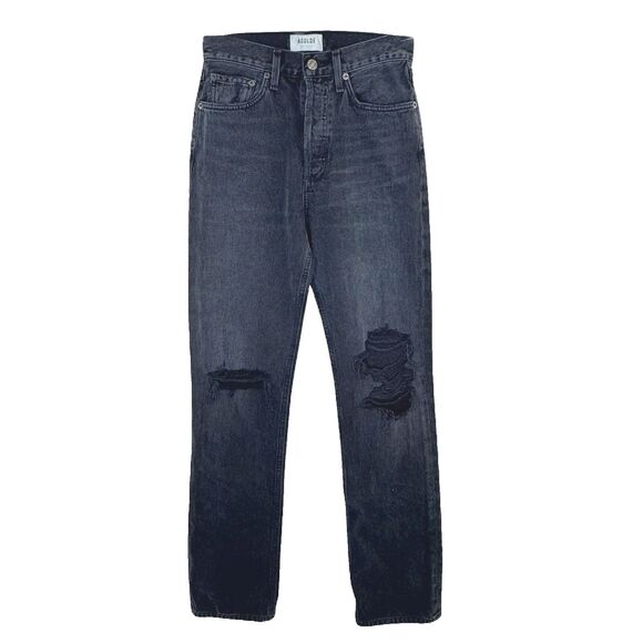 AGOLDE Lana Jeans Size 24 Faded Black Disorder Straight Button Fly Distressing - Picture 2 of 16